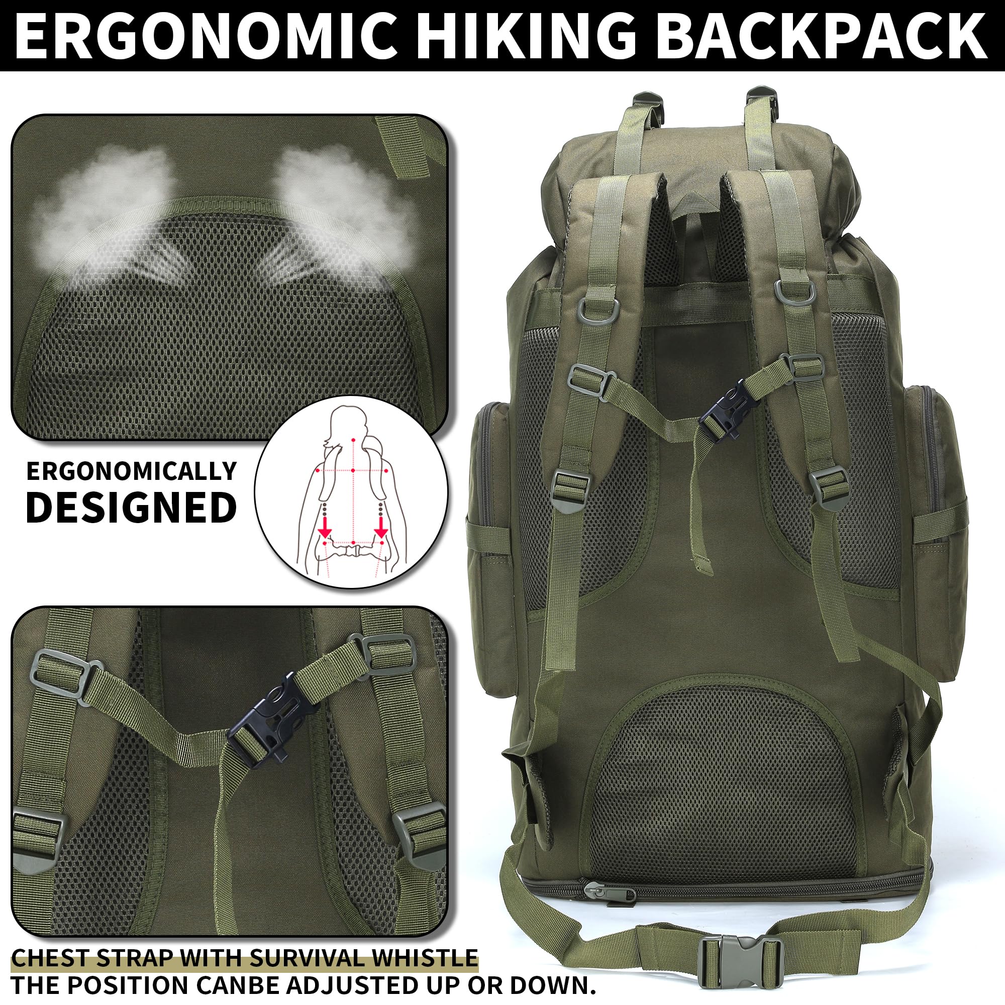 W WINTMING 70L hiking backpack laptop compartment keeps devices safe on the move