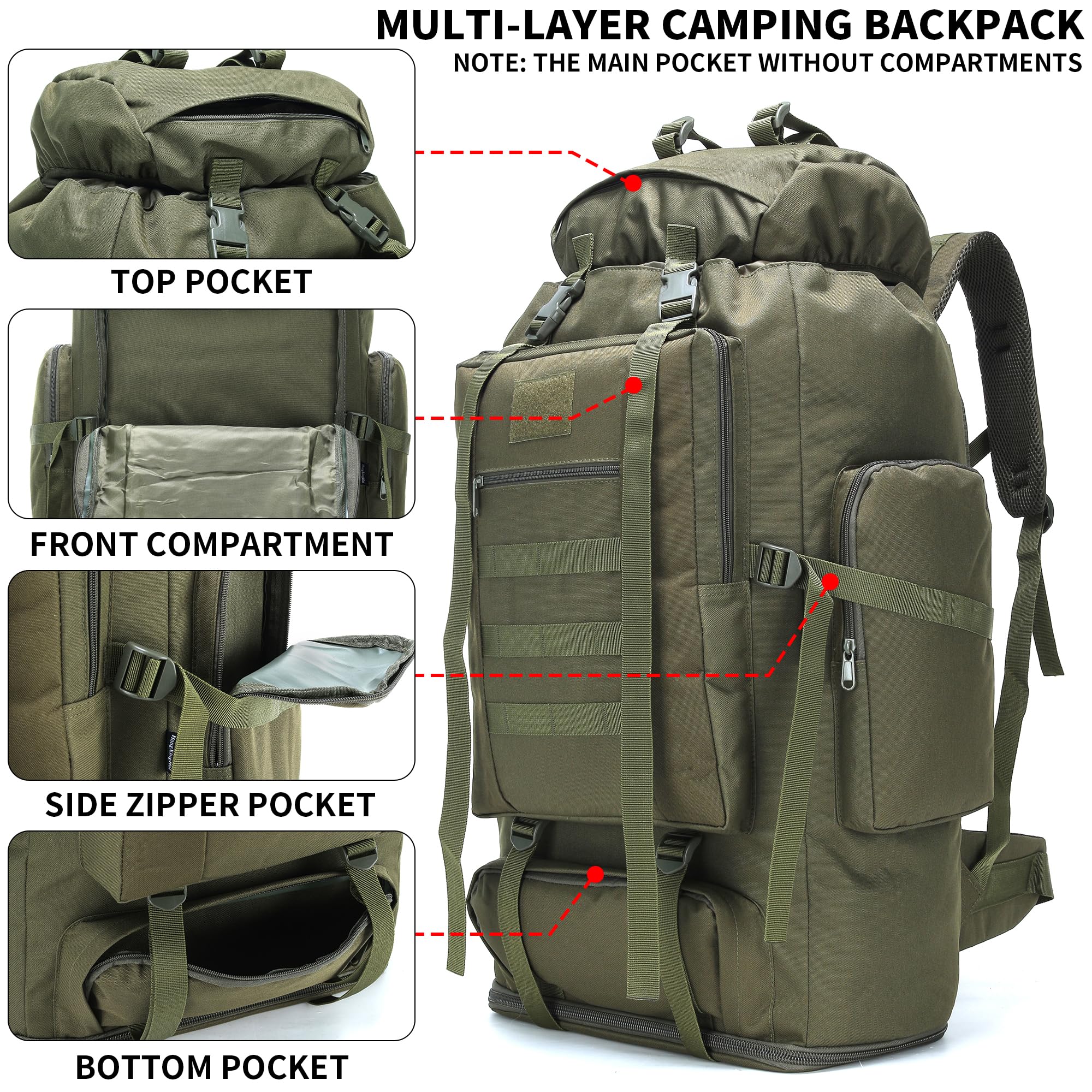 W WINTMING 70L hiking backpack side pocket for quick access to essentials