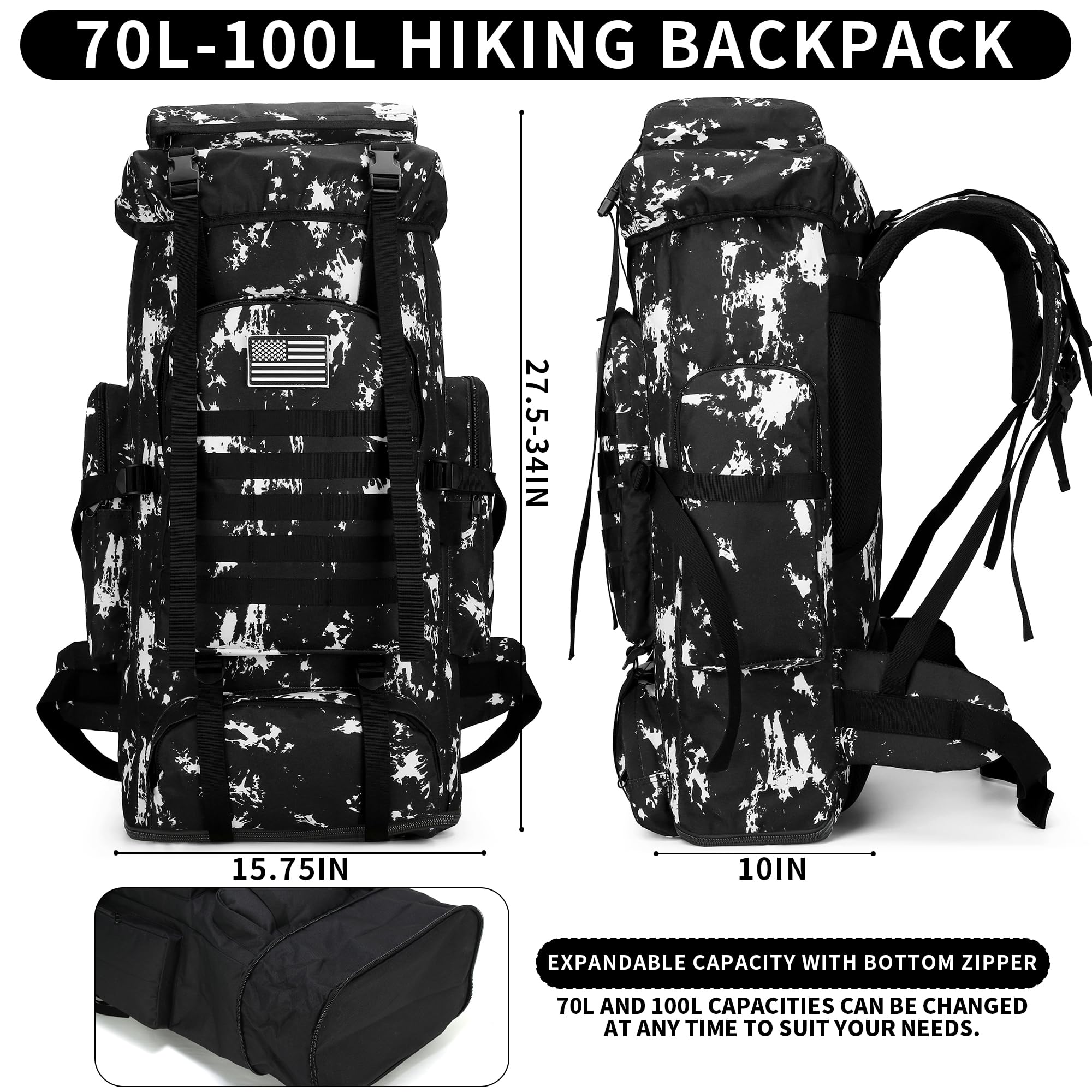 W WINTMING hiking backpack 900D Oxford fabric front view shows durability and water resistance.