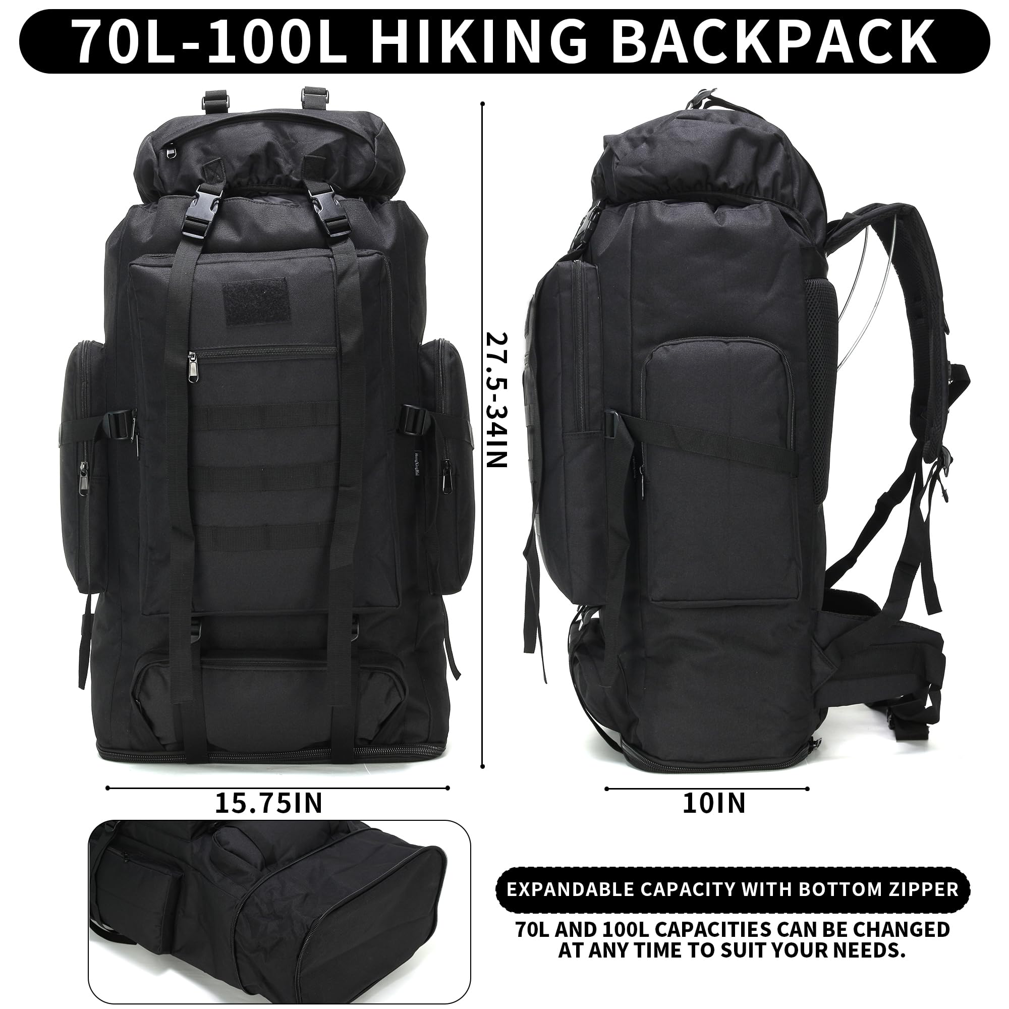 W WINTMING hiking backpack laptop compartment secures a device during travel.