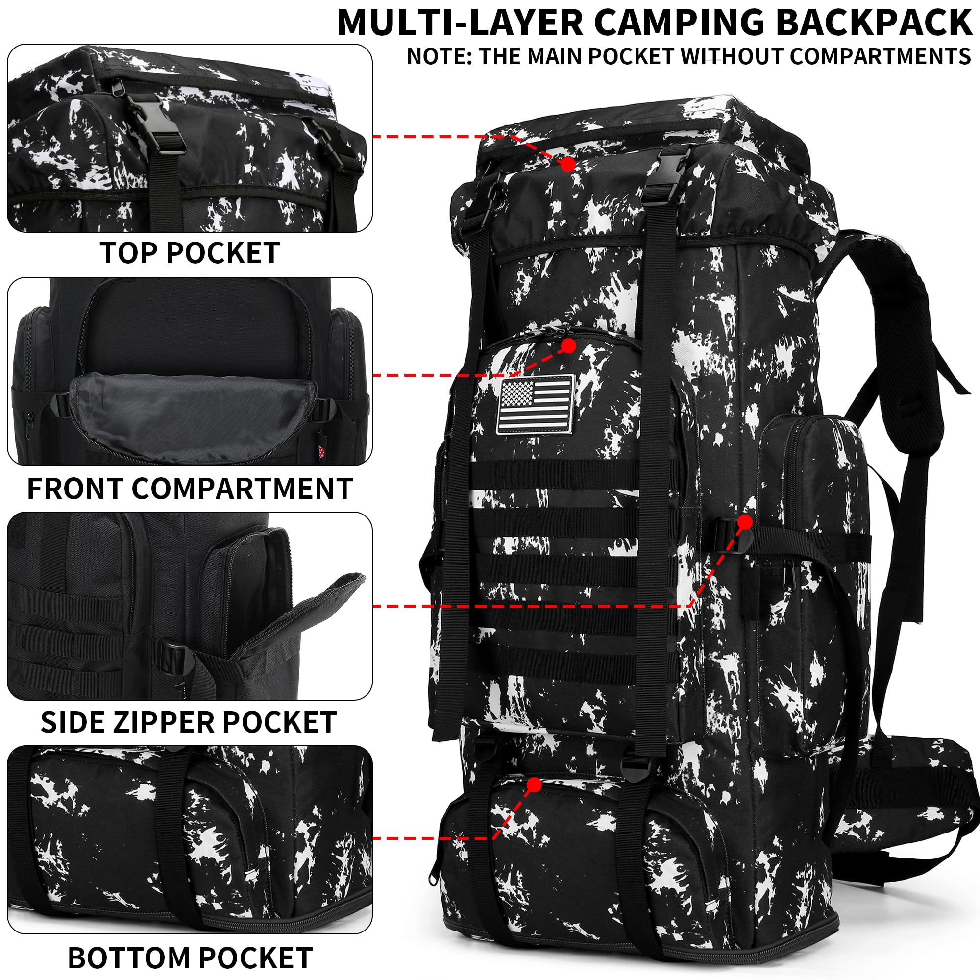 W WINTMING hiking backpack MOLLE system enables attaching extra gear for expeditions.