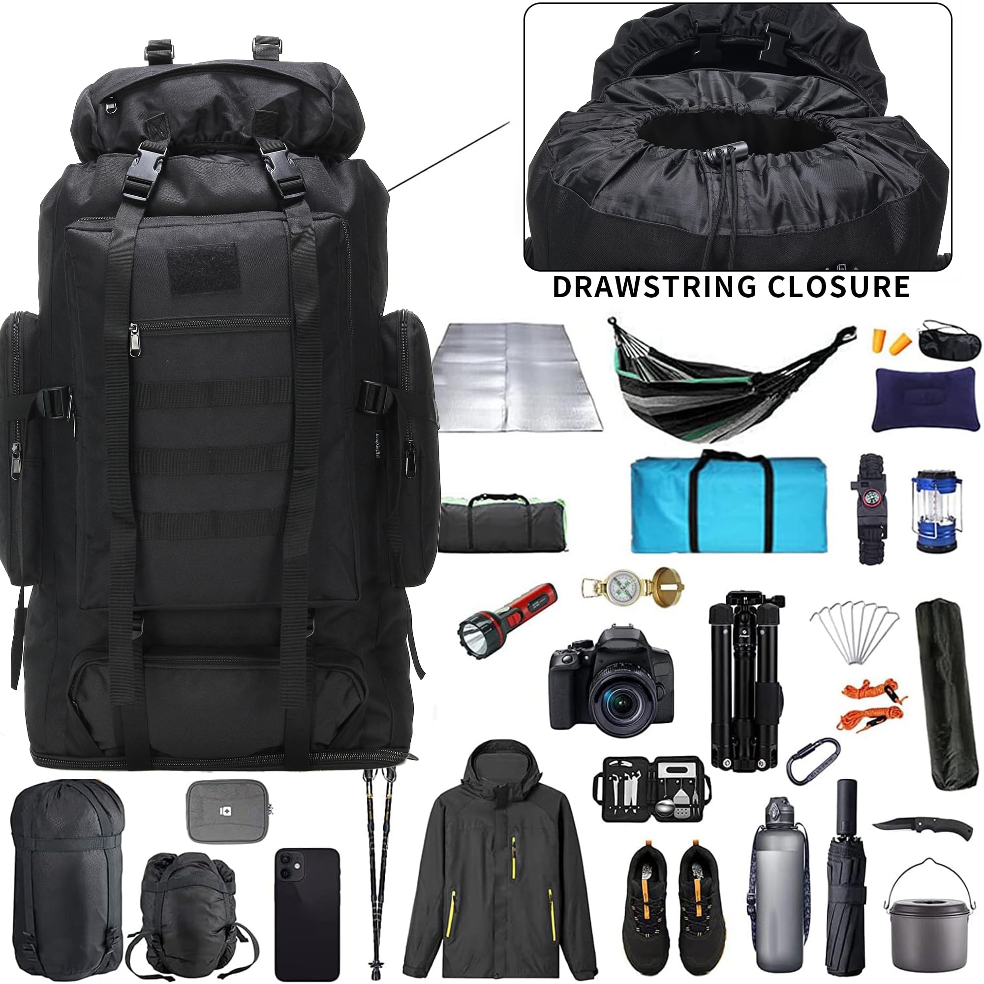 W WINTMING hiking backpack side pocket fits water bottles and snacks.