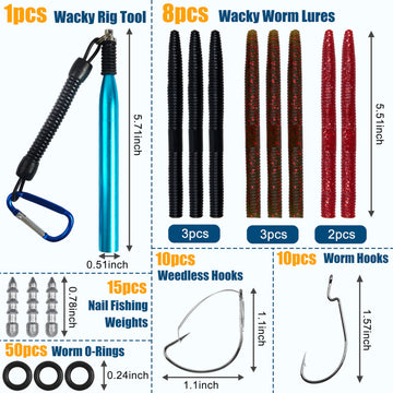 Close-up of Wacky Rig Tool and soft plastic worm lures