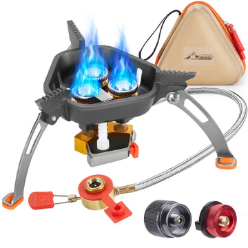 WADEO 7200W windproof stove image highlighting brass burners for fast outdoor cooking.