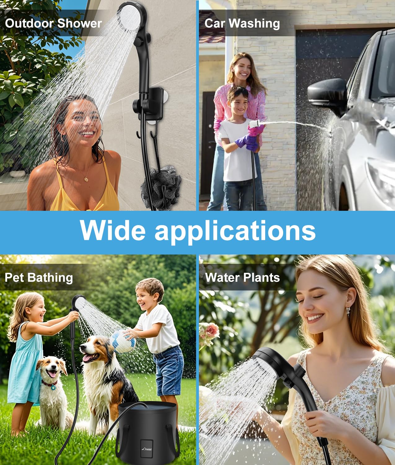 Wadeo outdoor shower supports RVs and hiking with water on demand.