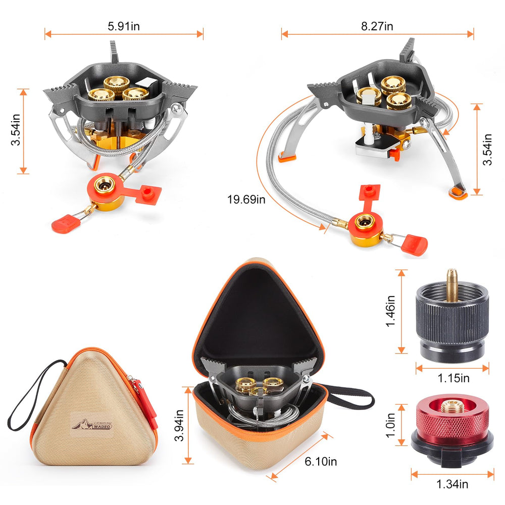 WADEO piezo-ignition needle image highlights easy ignition in wind.
