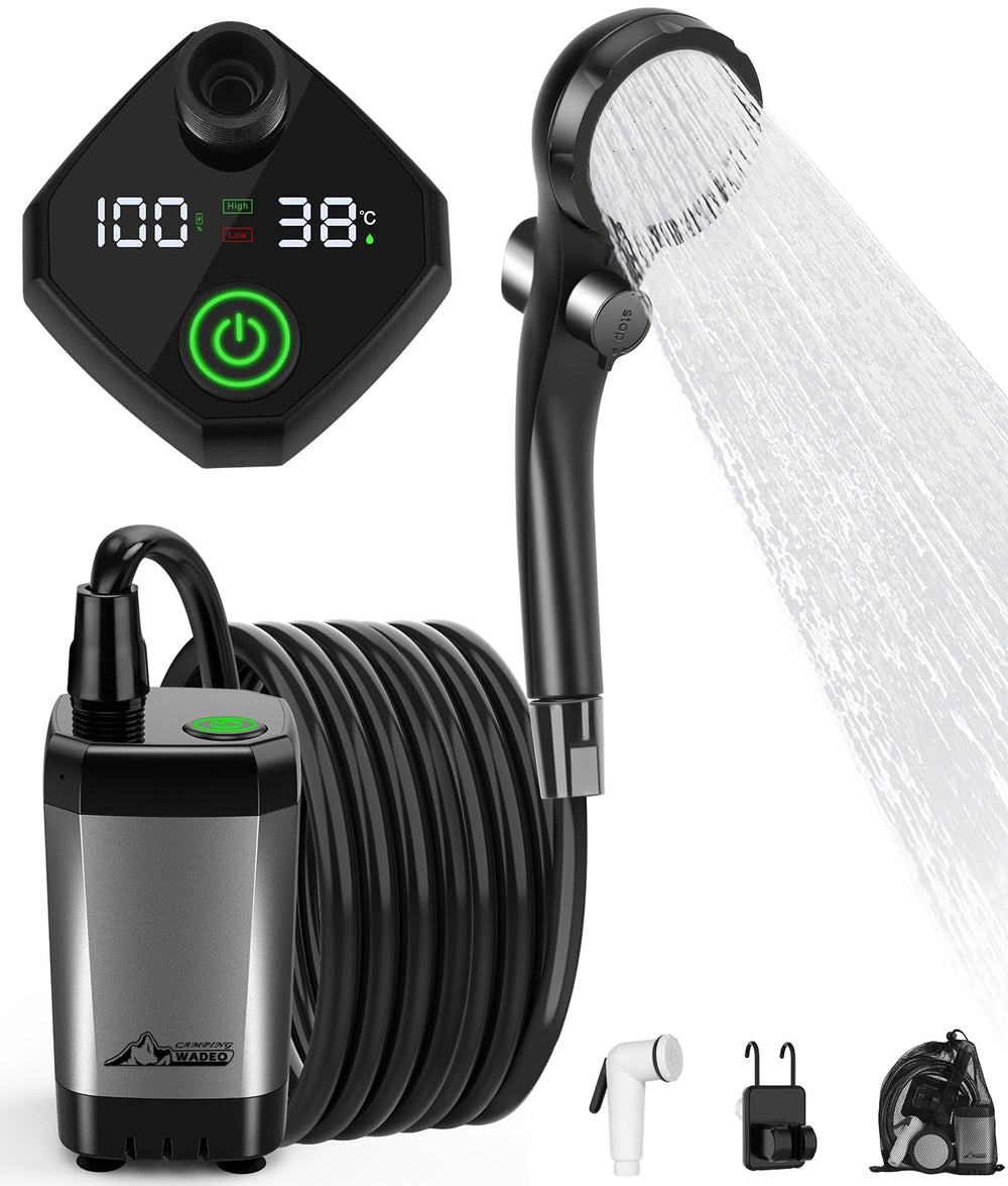 WADEO portable shower digital display for precise camping rinses