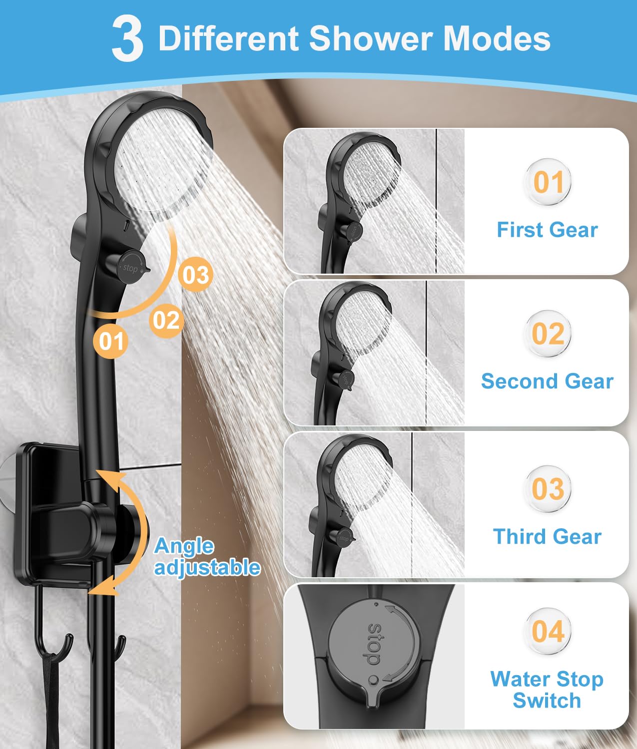 WADEO adjustable shower head modes deliver gentle to strong streams