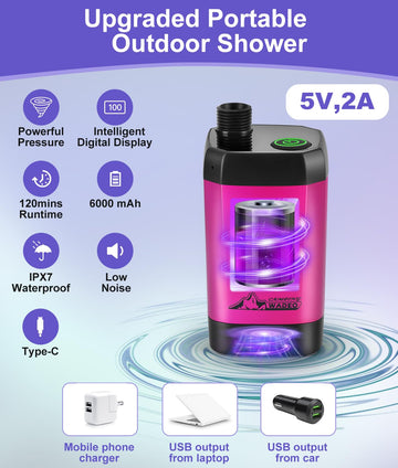 WADEO portable shower outdoor-use ready for camping, hiking, and travel