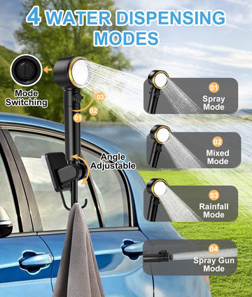 WADEO portable shower built in filtration keeps intake clean for tasks