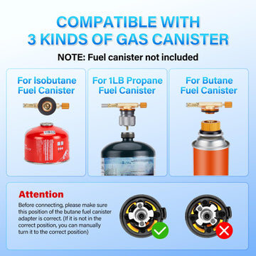 WADEO butane adapter enables quick setup with compact fuel canisters.