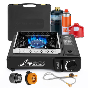WADEO three-fuel stove with windblocker delivers steady heat in breezy campsites.
