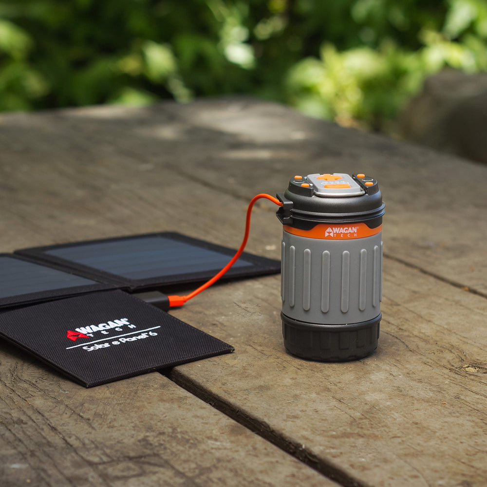 Wagan EL4304 3200mAh battery powers lantern and can charge small devices.