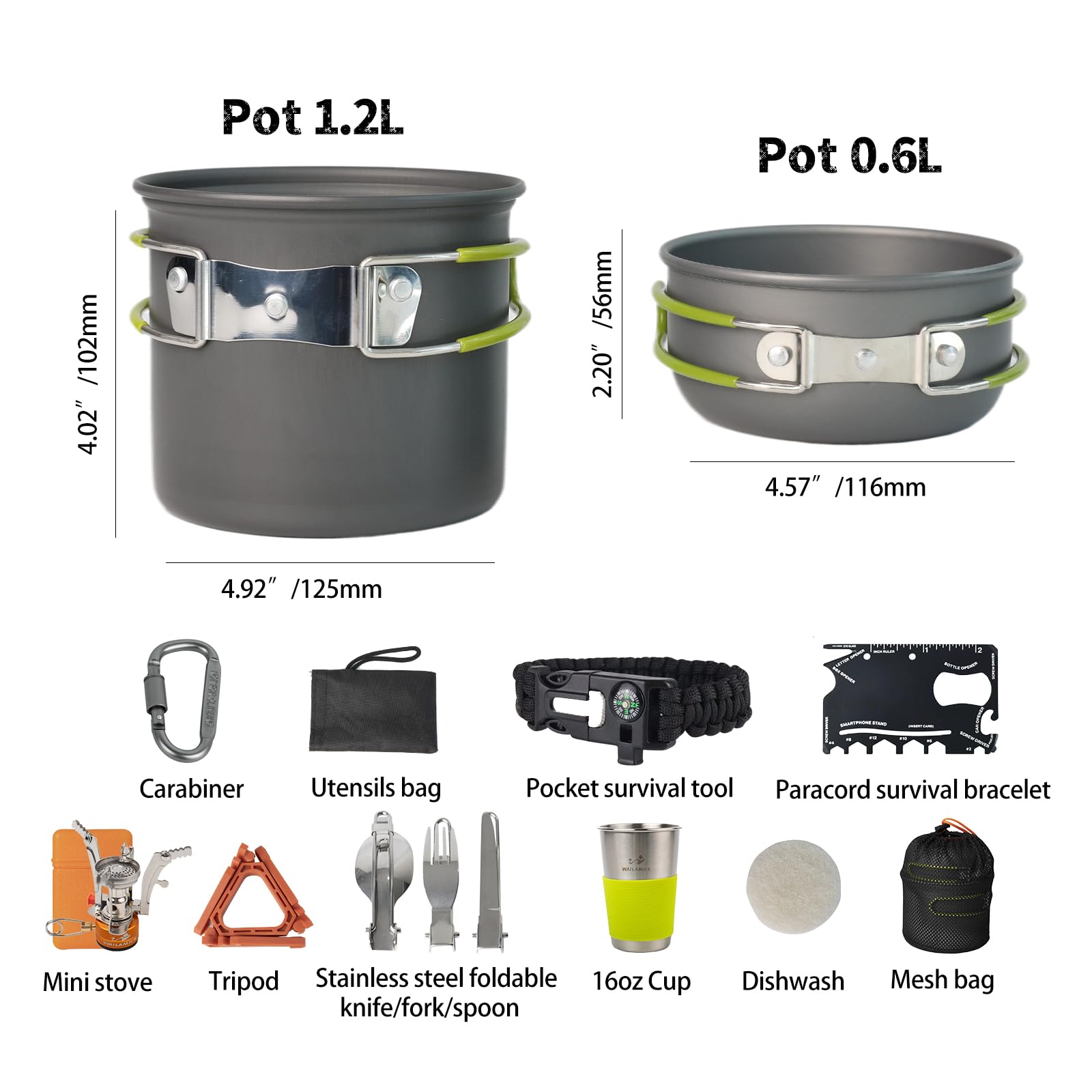 WAILAMHK hard-anodized aluminum cookware withstands rugged trail cooking