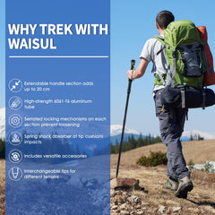 Waisul Tactical hiking stick extend-handle enables adjustable height for comfortable trekking