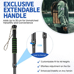 Waisul Tactical hiking stick with shock-absorption tip softens impact on steep descents