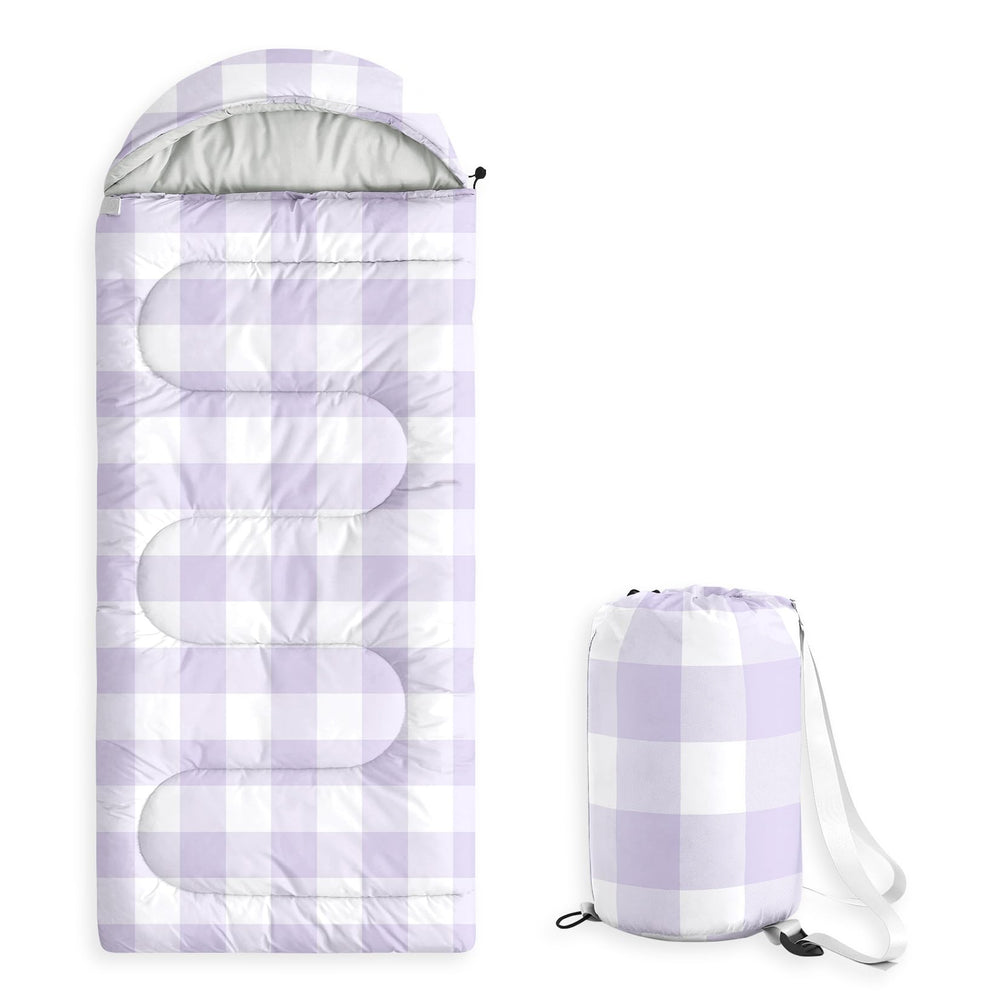 Wake In Cloud sleeping bag plaid, closed zipper for secure warmth during campouts.