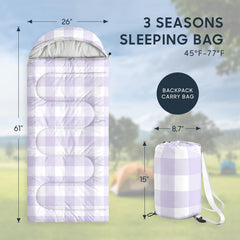 Wake In Cloud plaid sleeping bag with hood drawstring for chilly-night warmth.