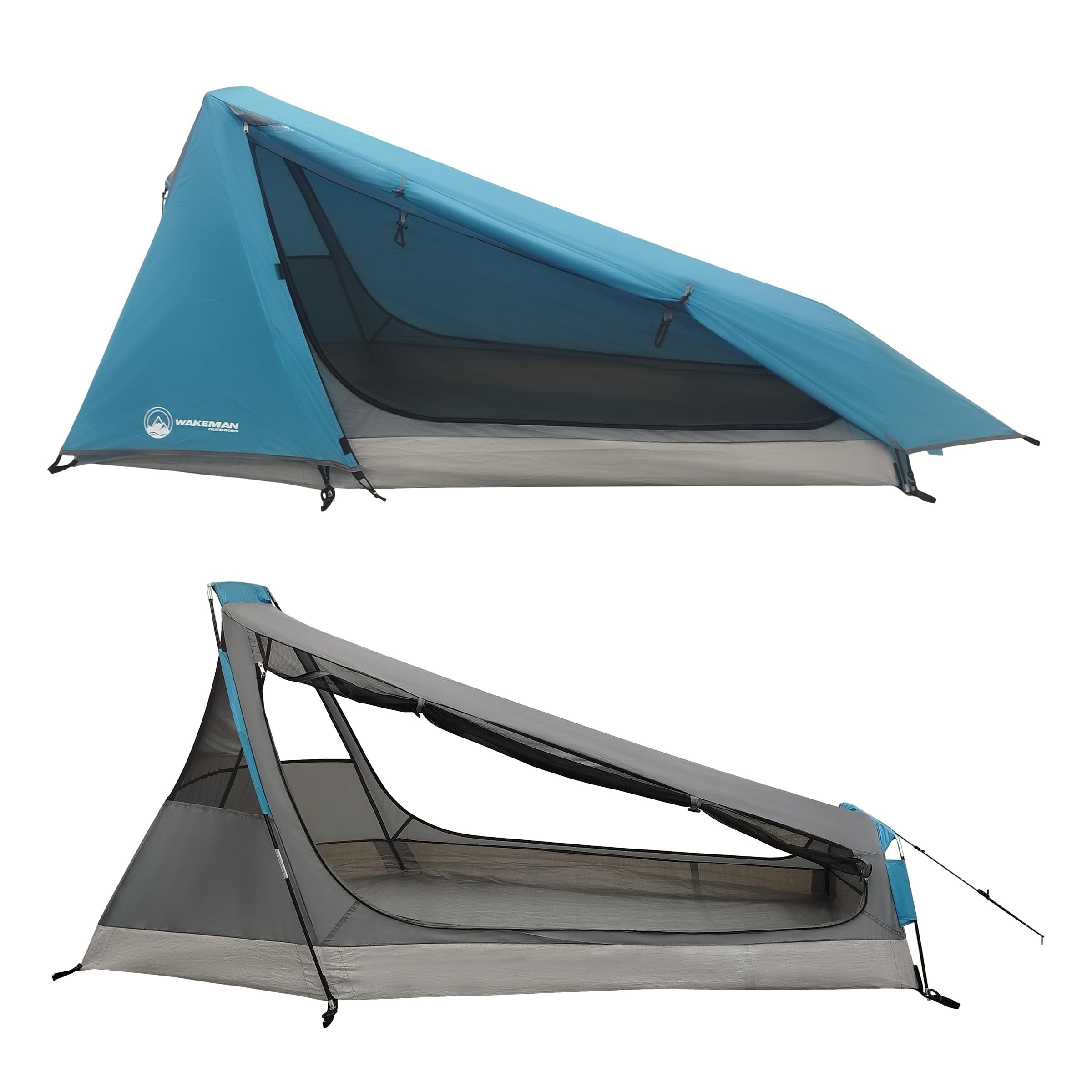 Fiberglass poles of Wakeman 1P tent deliver sturdy, lightweight setup.