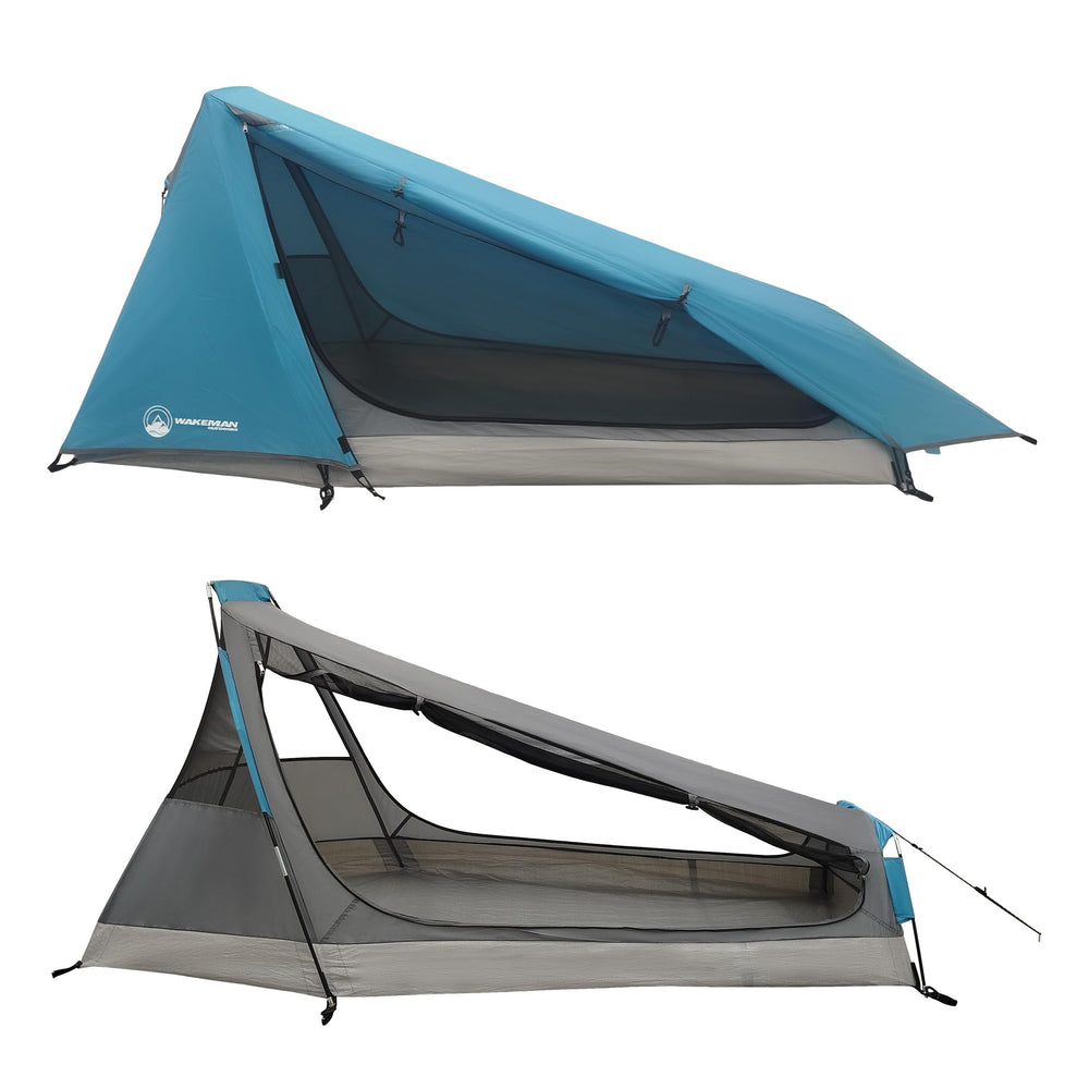 Fiberglass poles of Wakeman 1P tent deliver sturdy, lightweight setup.