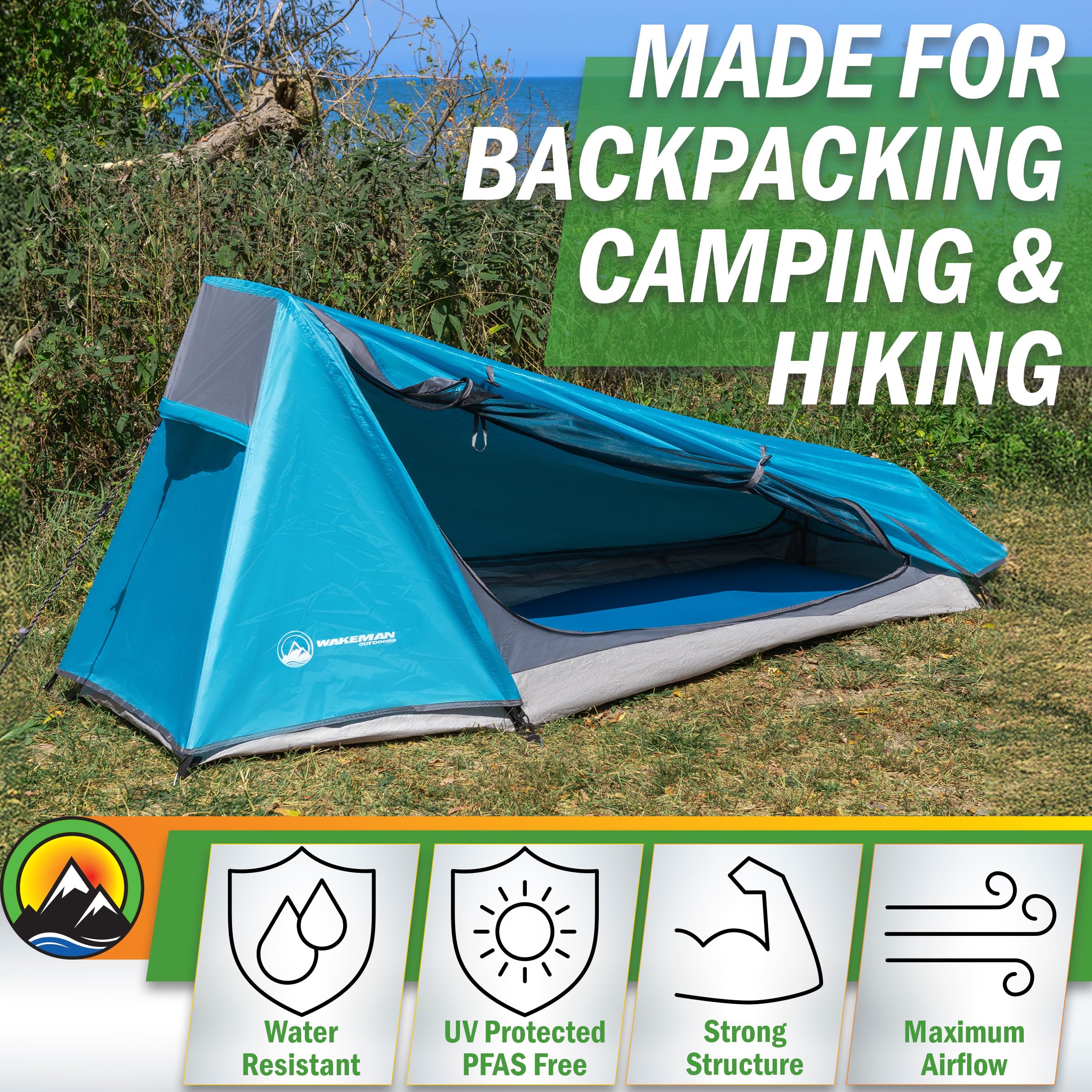 Side vestibule door of Wakeman 1P tent for easy entry and gear storage.