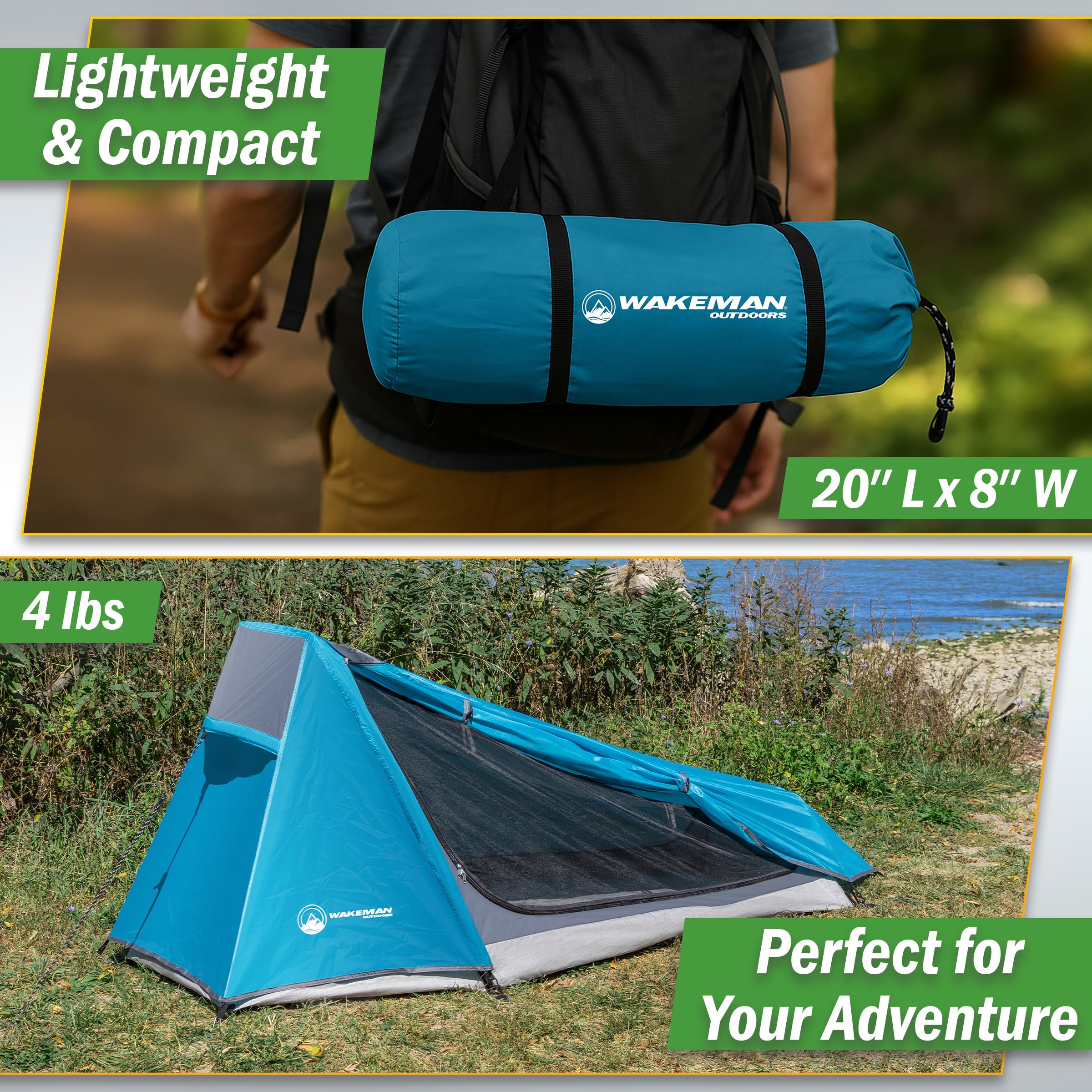 Ultralight Wakeman 1P tent weighs about 4 lbs for backpacking.