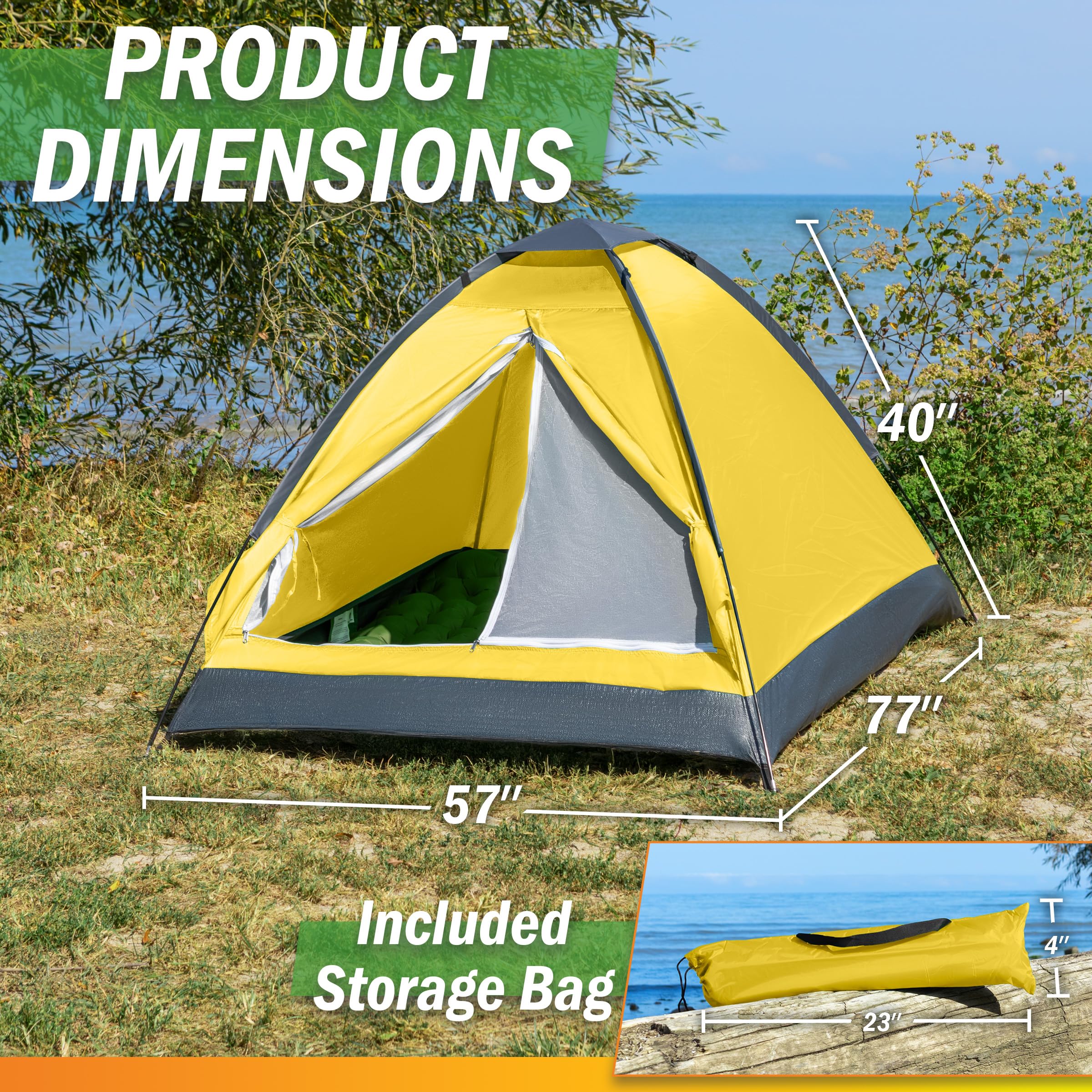 Wakeman 2-person tent with D-style door for easy entry and airflow