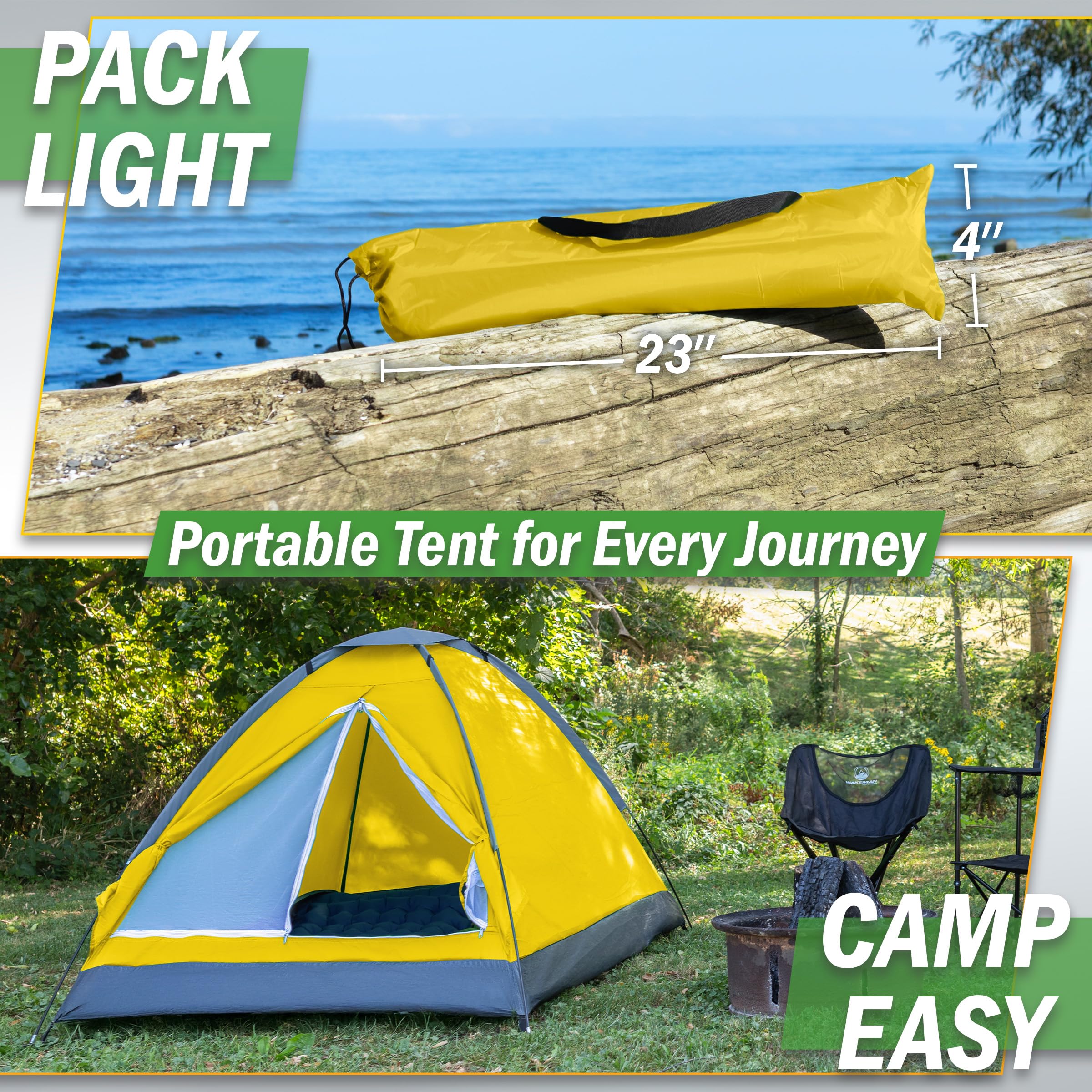 Wakeman 2-person tent easy setup with two fiberglass poles