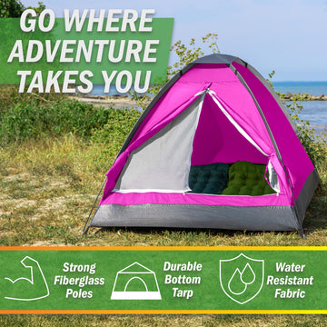 Wakeman 2-person pink tent fully assembled, comfortable two-person space.