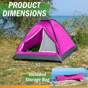 Wakeman 2-person pink tent rear view, lightweight camping shelter.