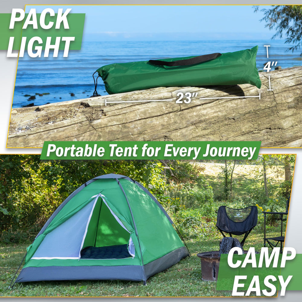Wakeman tent with taped seams for weather resistance during light rain.