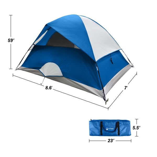 Wakeman 4-person tent setup shows simple setup and portability.