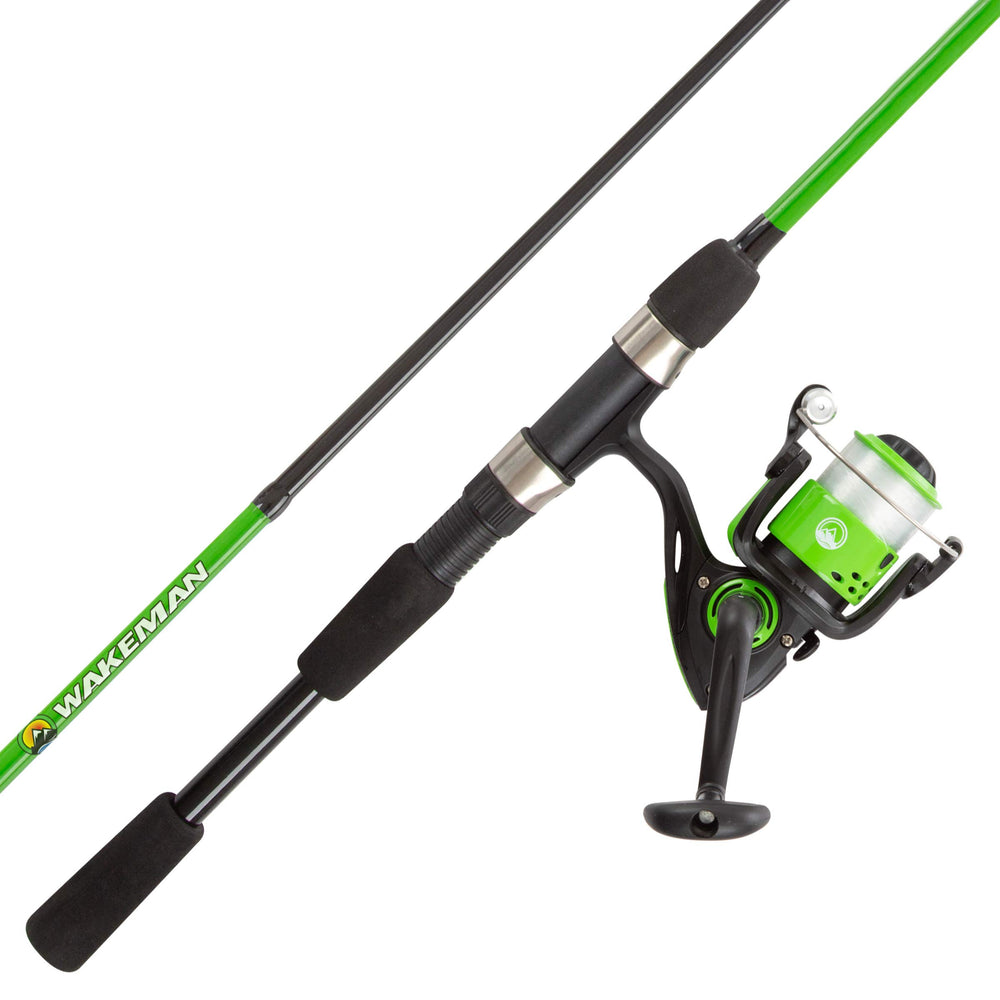 Wakeman Breakline 6ft fiberglass rod with green finish, beginner-friendly grip.