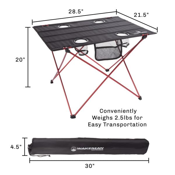 Wakeman Camp Table with four cupholders keeps drinks secure.