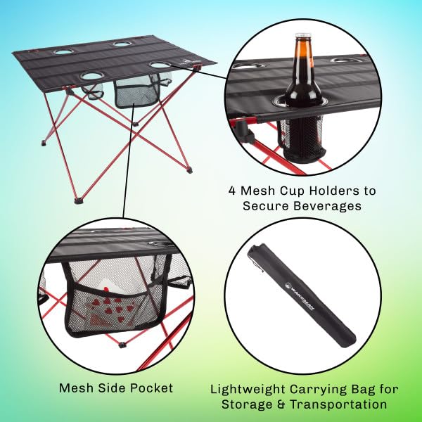 Wakeman Camp Table side pocket for quick-access essentials.