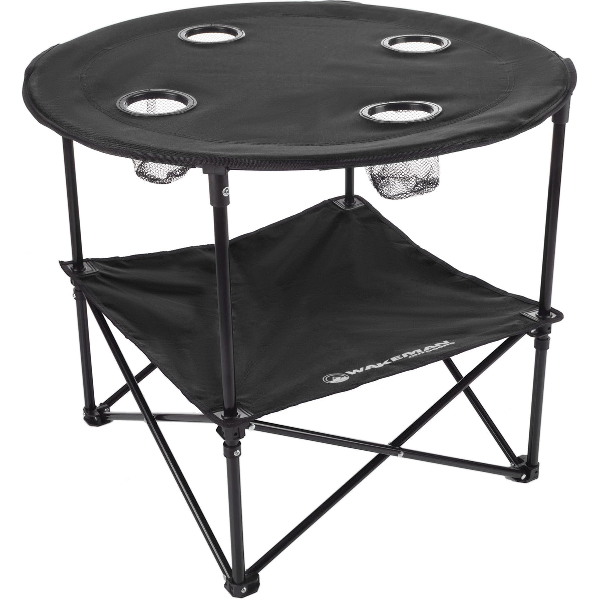 Wakeman Camping Table 2-Tier top surface with 4 cupholders for drinks at picnics
