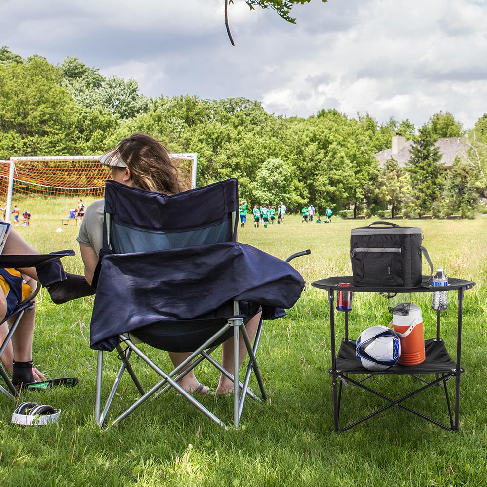 Wakeman Camping Table at tailgate with snacks and cups ready