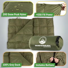 Wakeman wearable blanket with edge buttons for cozy campfire evenings