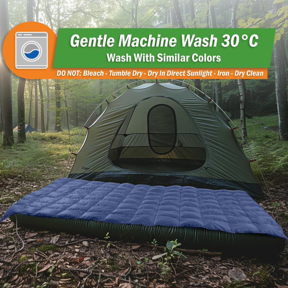 Wakeman down camping blanket blue color, versatile for outdoor use.
