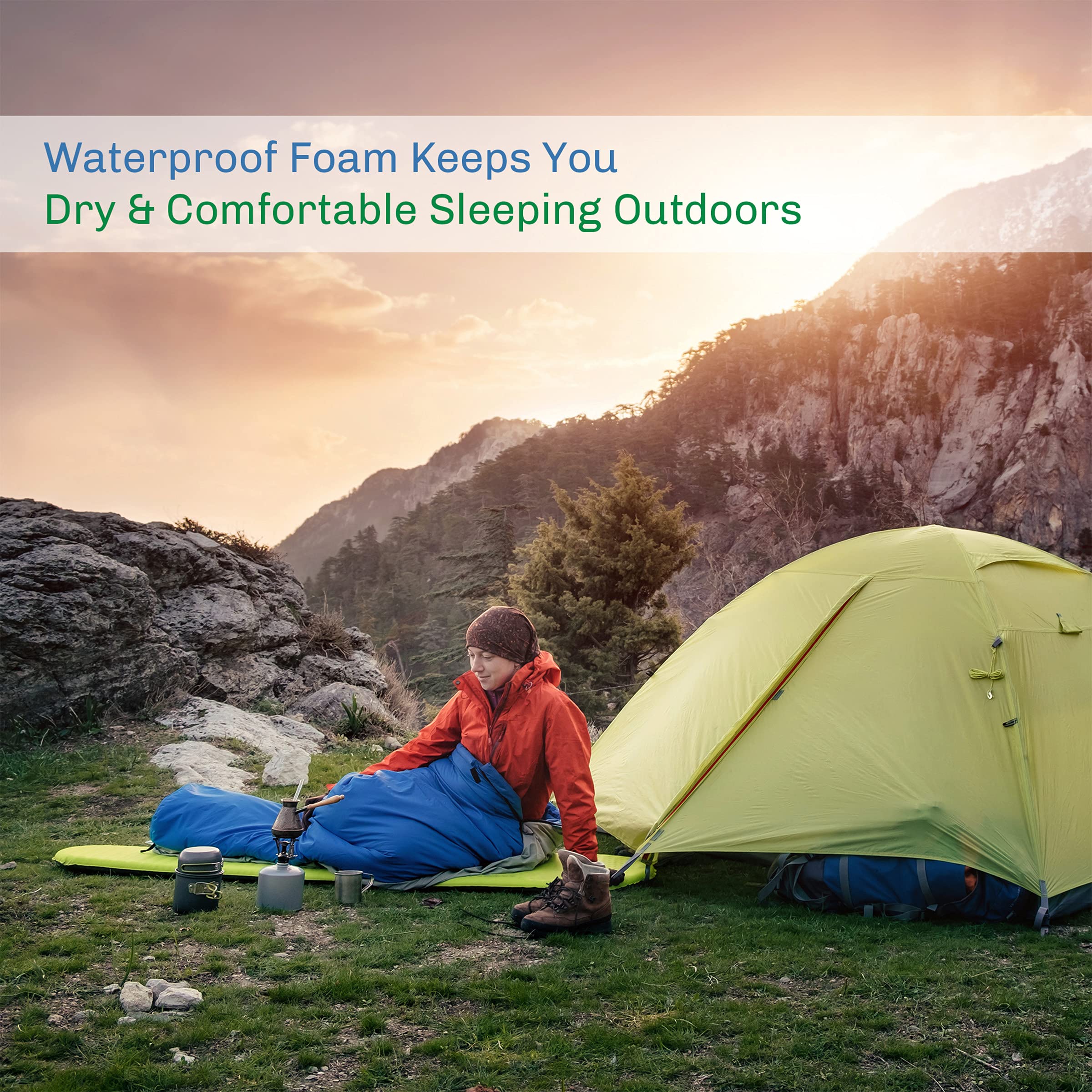 Wakeman sleeping pad with waterproof surface against damp ground