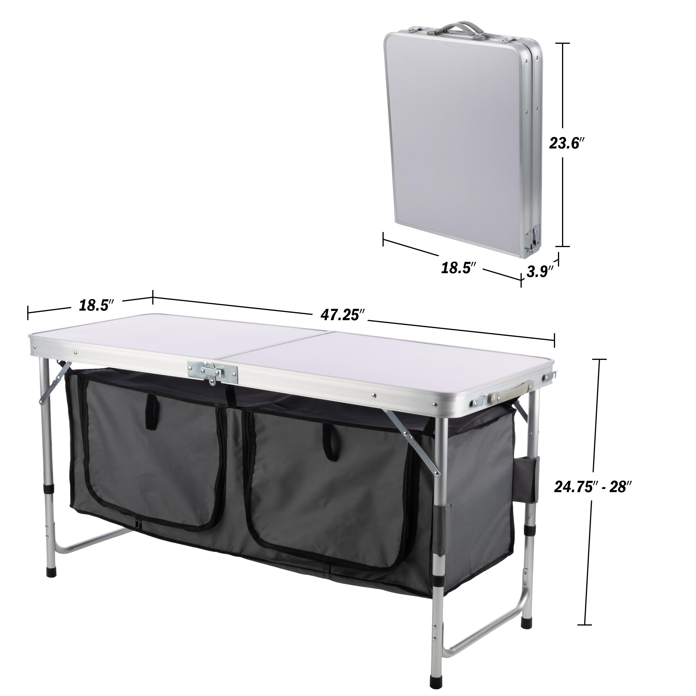 Wakeman folding table in transit, ready for picnics and beach days.
