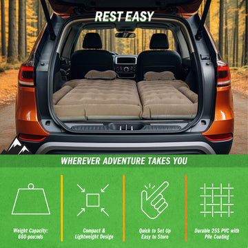 Wakeman mattress inflates via car AUX outlet for quick setup.