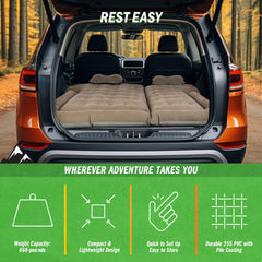 Wakeman mattress inflates via car AUX outlet for quick setup.