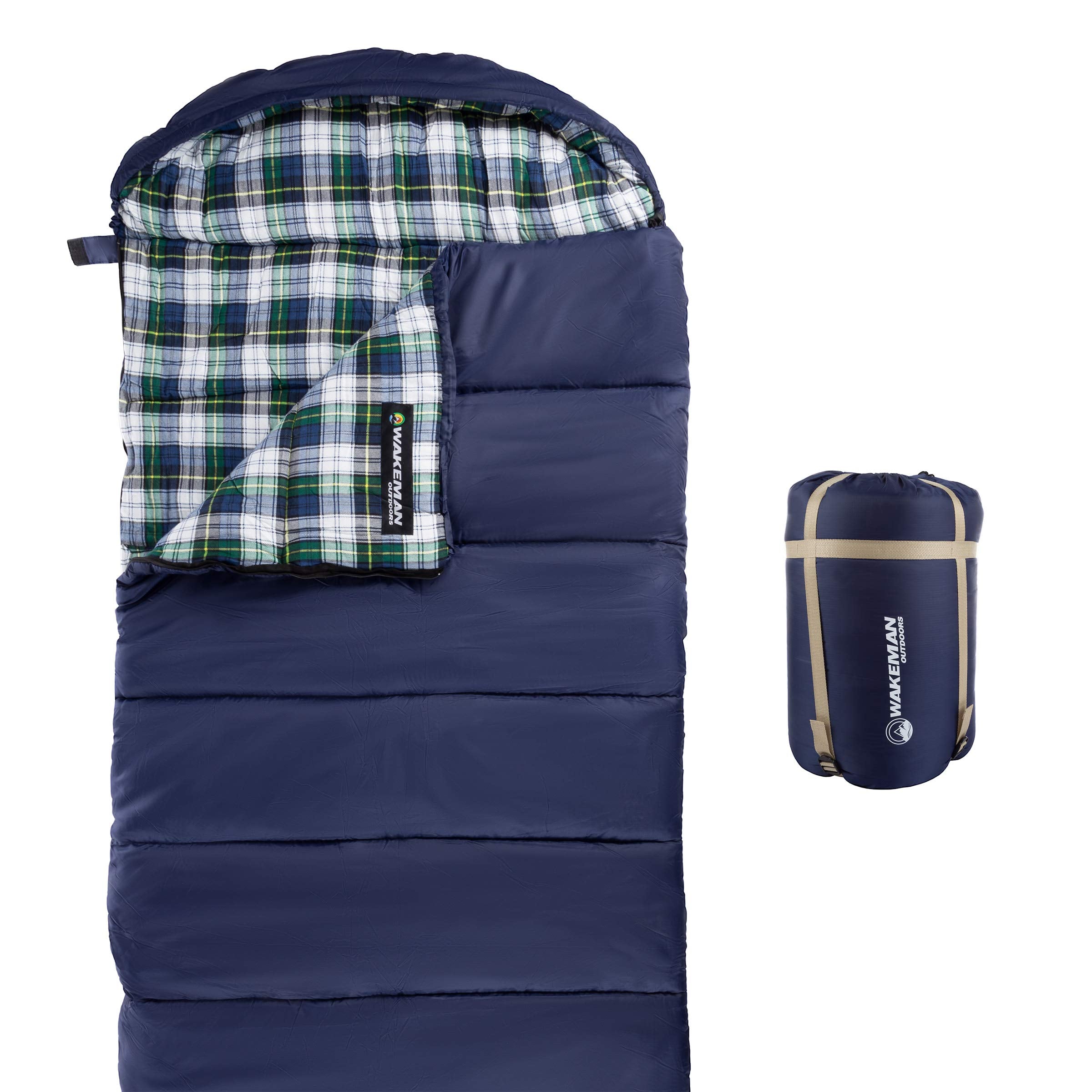 Wakeman lightweight sleeping bag hood close-up shows a secure drawstring for warmth.