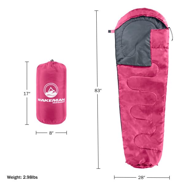 Wakeman Mummy Sleeping Bag with carrying case for easy transport