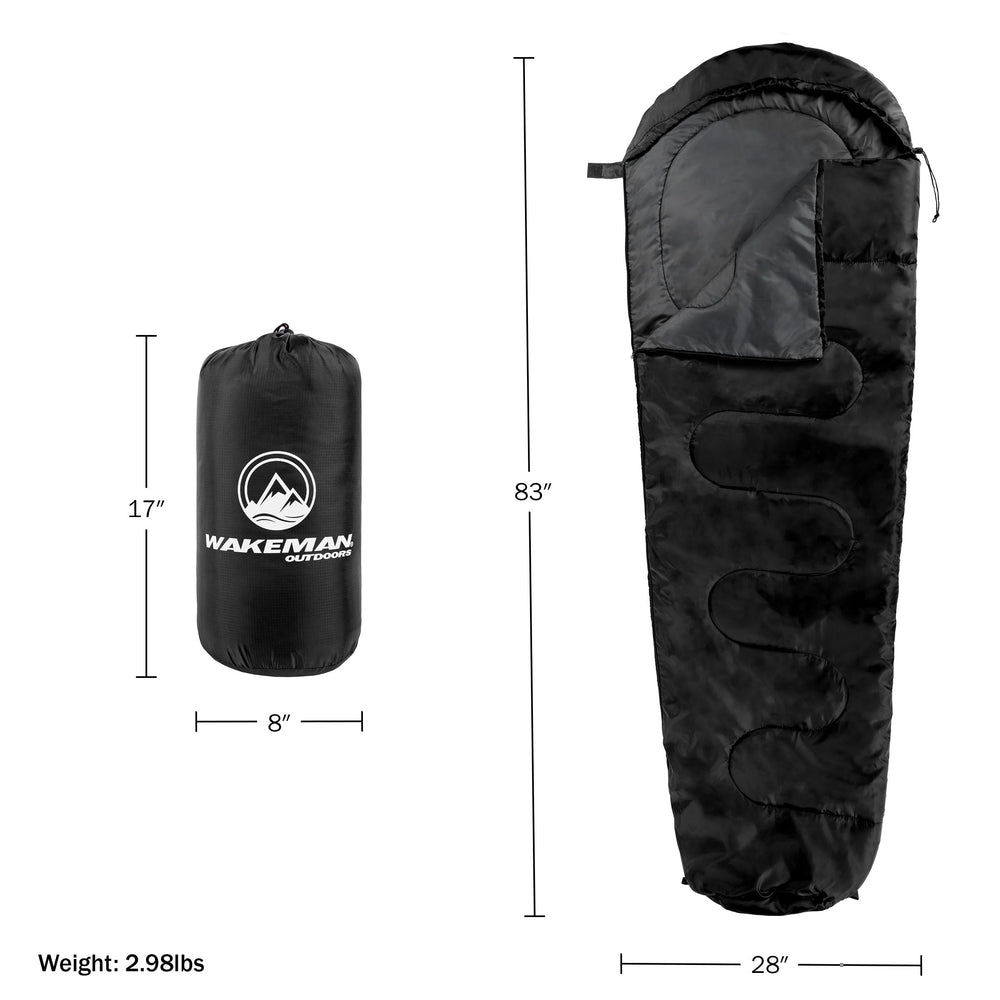 Wakeman Outdoors Mummy Sleeping Bag dimensions illustration for planning