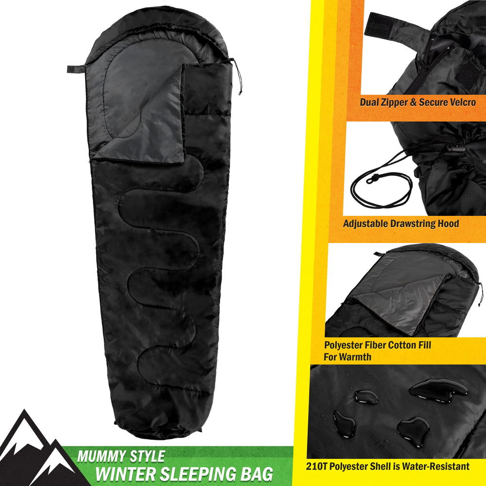 Wakeman Mummy Sleeping Bag hood drawstring for added warmth on cool nights