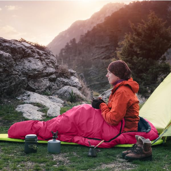 Wakeman Mummy Sleeping Bag pink color enhances visibility and coziness
