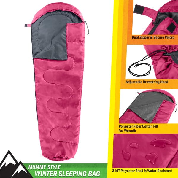Wakeman Mummy Sleeping Bag waterproof shell resisting rain and wind