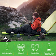 Wakeman Mummy Sleeping Bag outer shell with water-resistant surface for damp weather
